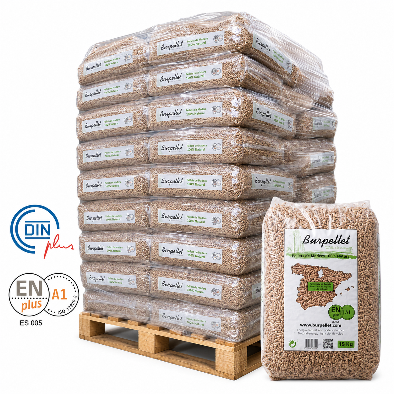 Paleta peletov Burpellet ENplus A1 v vrečah po 15 kg