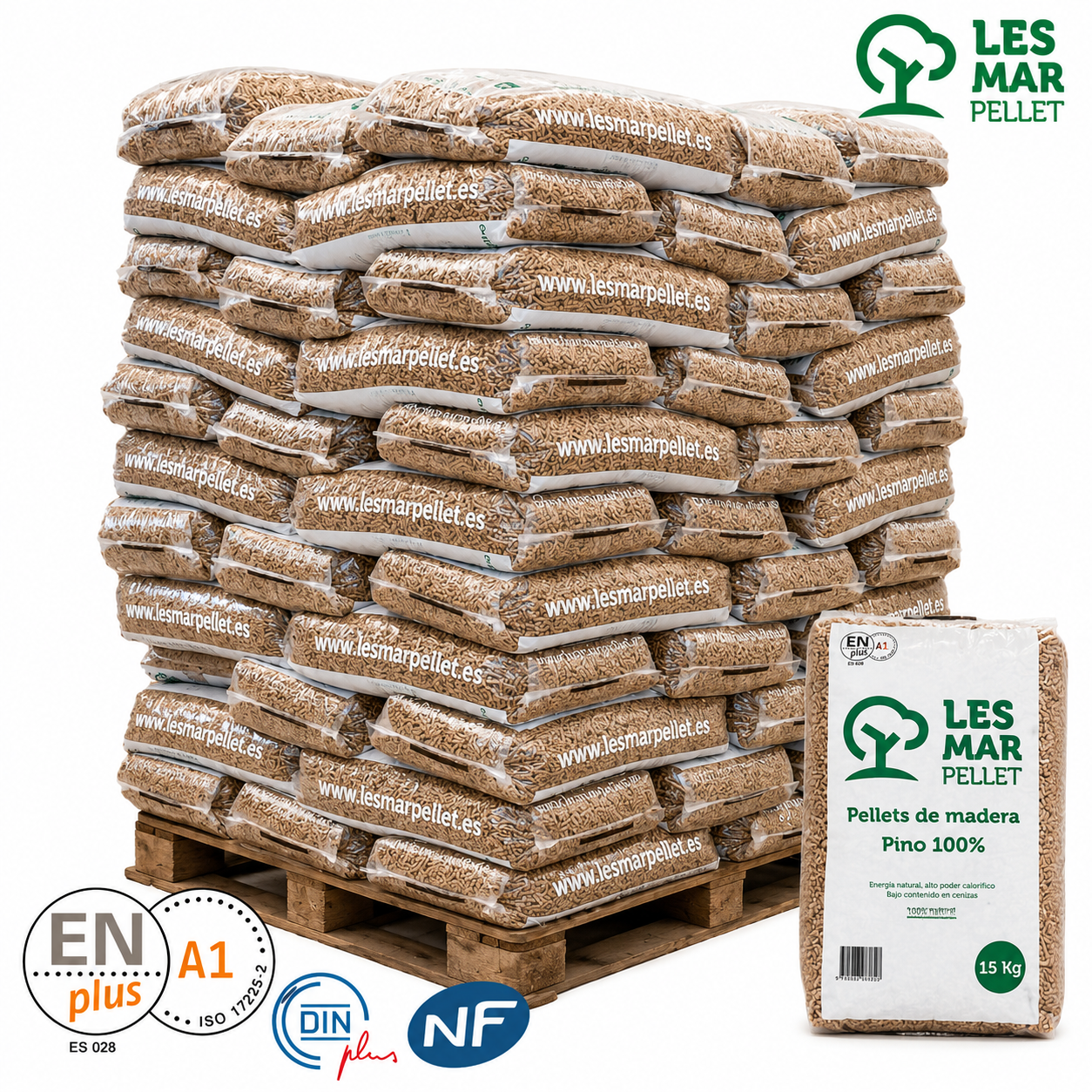 Lesmar Pellet ENplus – 100 % borovi peleti v vrečah po 15 kg