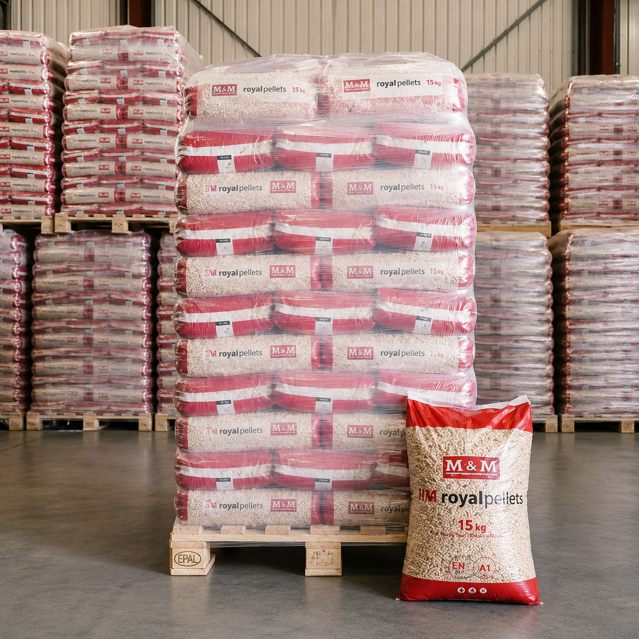 Paleta peletov MM ROYAL v plastičnih vrečah po 15 kg