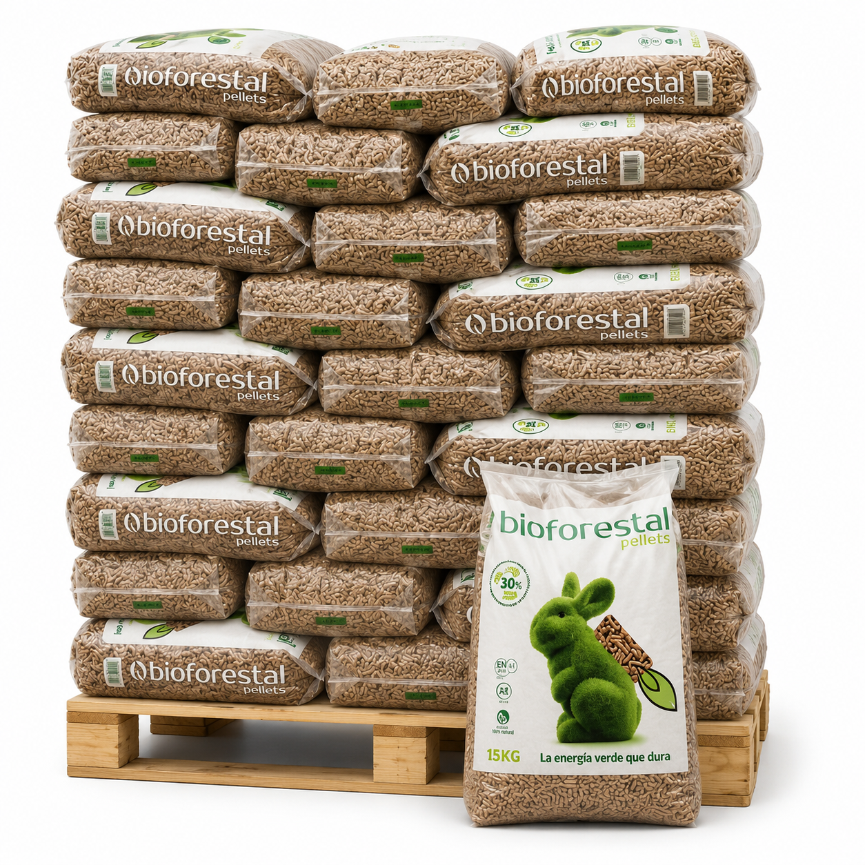 Lesni peleti Bioforestal, paleta vreč po 15 kg